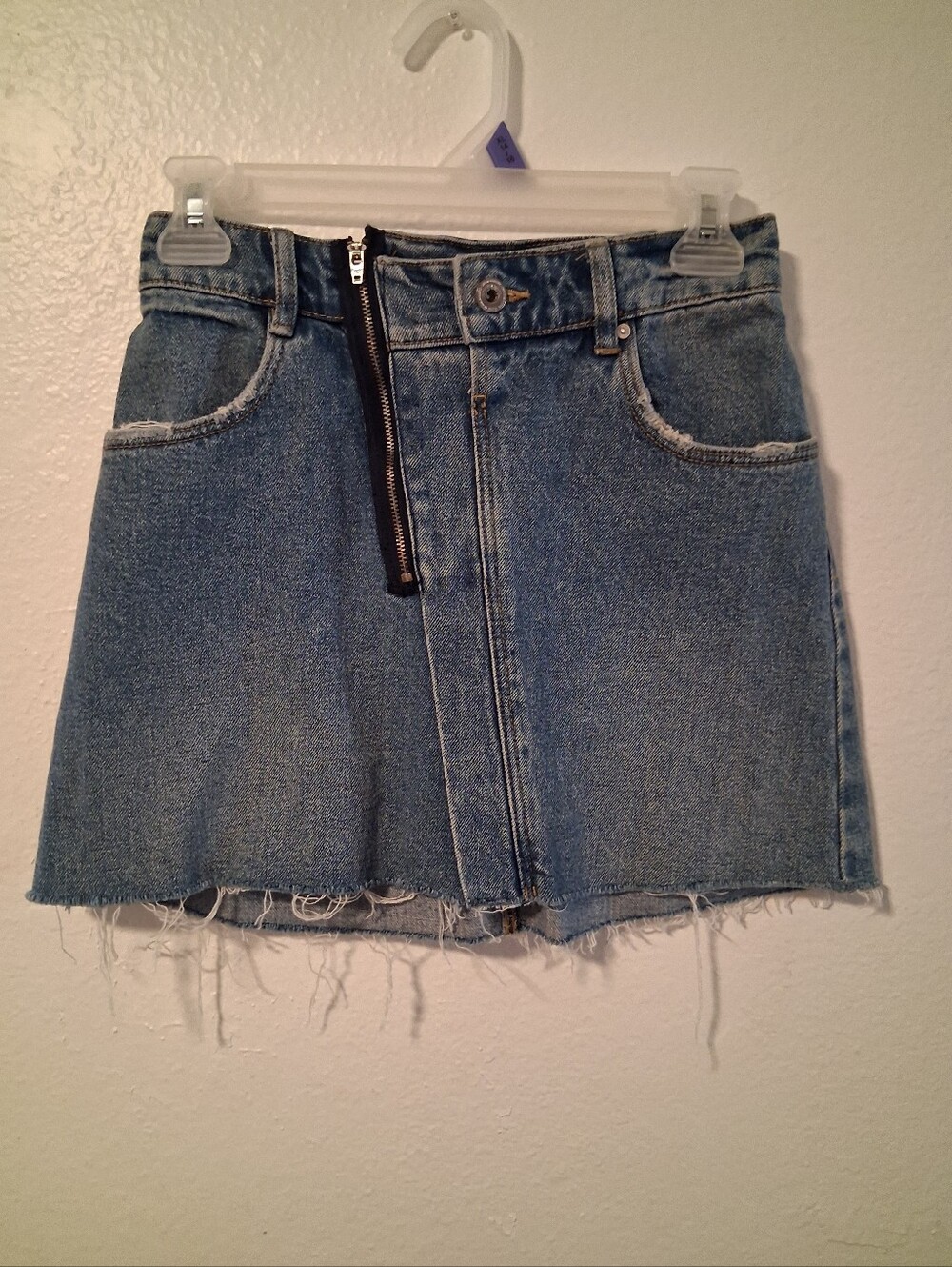 Zara Asymmetrical Distressed Denim Skirt Sz XS